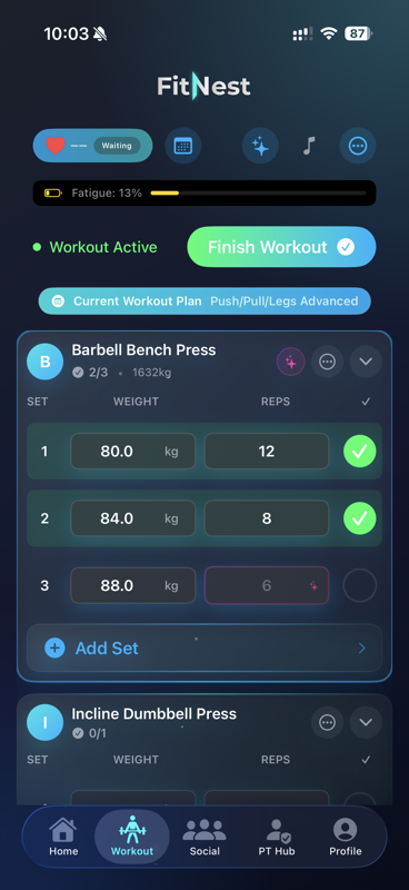 FitNest workout screen